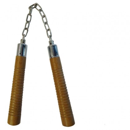 ΚΡΟΤΑΛΑ ΝΟΥΤΣΑΚΟΥ NUNCHAKU Natural Wood Chain Ribbed Handles 20cm