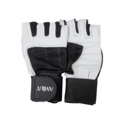 Γάντια Άρσης Βαρών AMILA Δέρμα Λευκό/Μαύρο M - 83238
