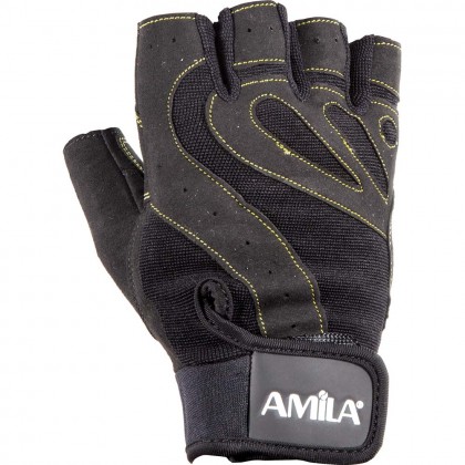 Γάντια Άρσης Βαρών AMILA Leather Μαύρο/Κίτρινο S - 8330201