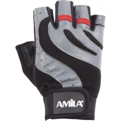 Γάντια Άρσης Βαρών AMILA Leather Μαύρο/Γκρι S - 8330401